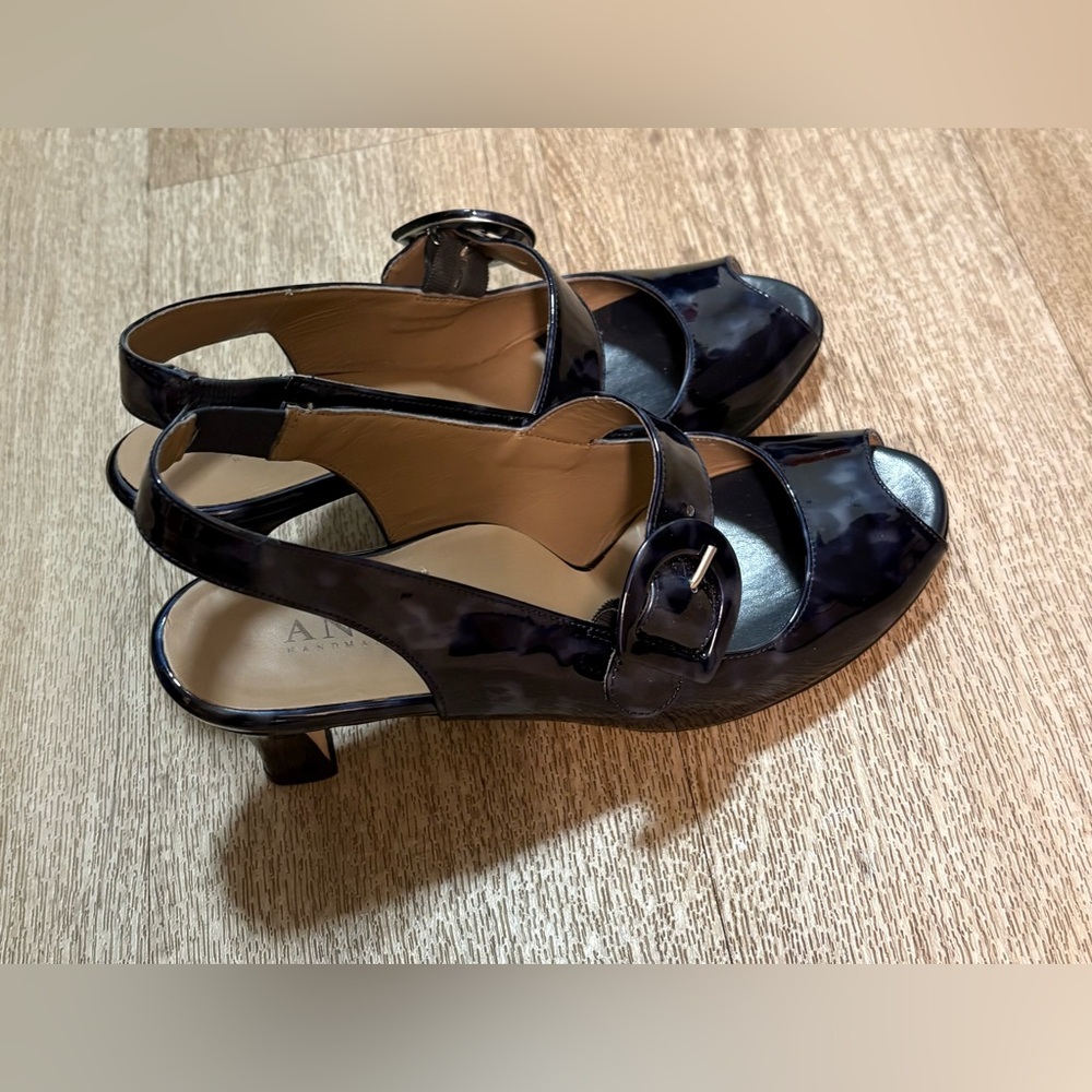 ANYI LU BLUE MARBLE PATENT LEATHER SLING BACK SIZE 6.5 (36.5 EU)